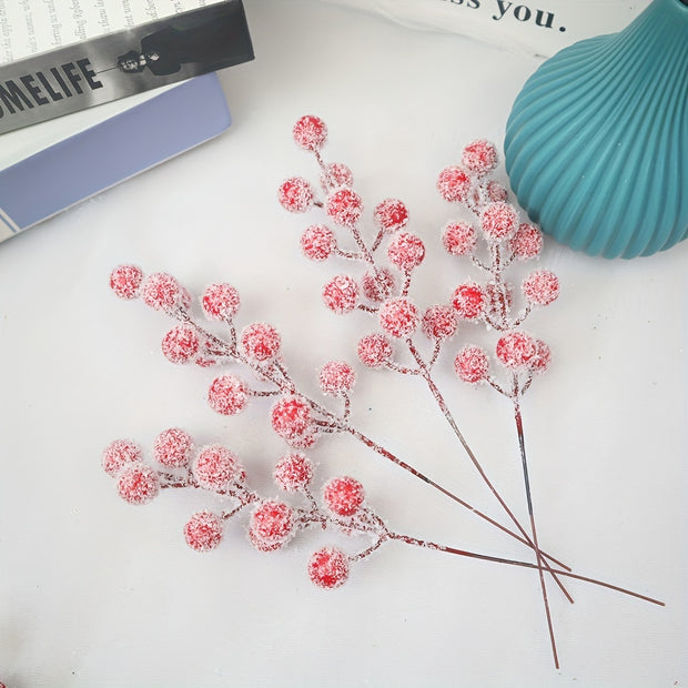 4. New Christmas Product 12 Forks of Snow-Sprinkled Red Berries, Simulated Fortune Fruit, Christmas Home Decoration, Wedding Arrangement Ornaments