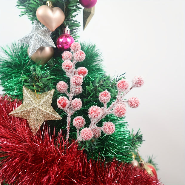 4. New Christmas Product 12 Forks of Snow-Sprinkled Red Berries, Simulated Fortune Fruit, Christmas Home Decoration, Wedding Arrangement Ornaments