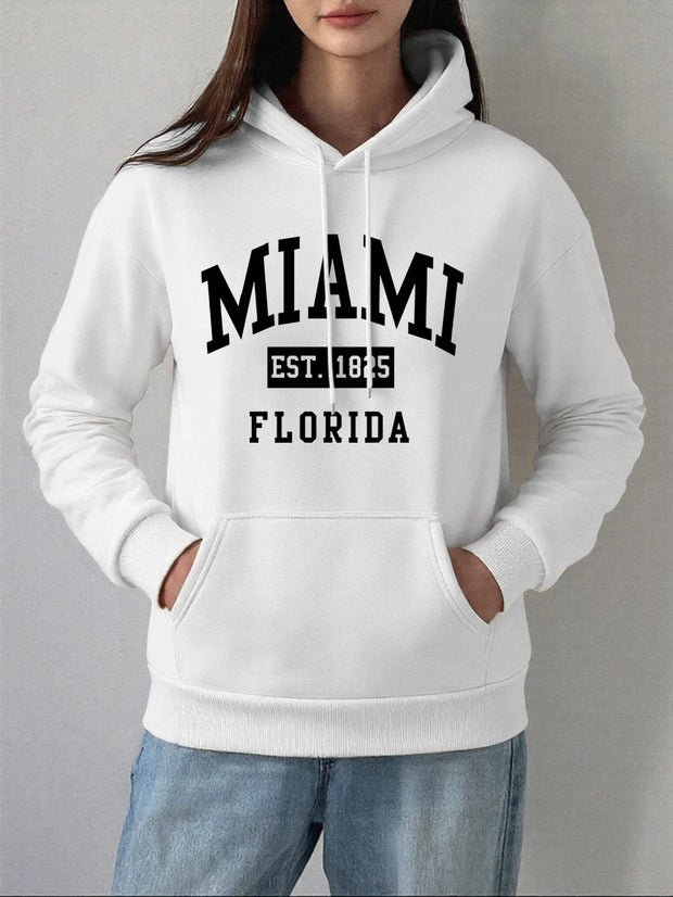 Miami Est 1825 Florida Printing Hoodie Women Winter Fleece Warm Pullovers Casual Loose Sweatshirts Basics Pocket Womans Clothes Brodster Market