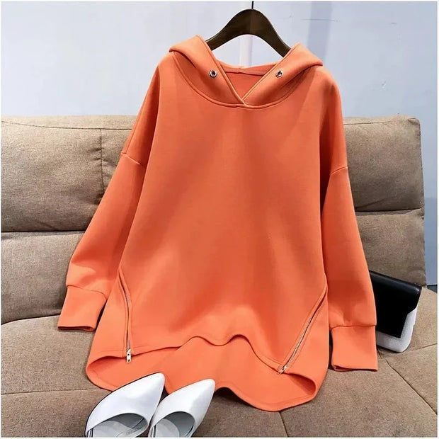 2023 Autumn New Style Women's Hooded Sweatshirt Loose Fit Plus Size Long Sleeve Zipper Up Thin Top Jacket Trendy Brodster Market