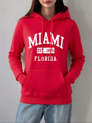 Miami Est 1825 Florida Printing Hoodie Women Winter Fleece Warm Pullovers Casual Loose Sweatshirts Basics Pocket Womans Clothes Brodster Market