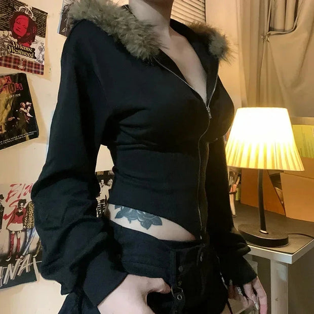 Dark Solid Zipper Pockets Jackets Casual Turn-Down Collar Long Sleeve Coats Women 2024 Autumn Winter Fashion Streetwear Brodster Market