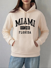 Miami Est 1825 Florida Printing Hoodie Women Winter Fleece Warm Pullovers Casual Loose Sweatshirts Basics Pocket Womans Clothes Brodster Market