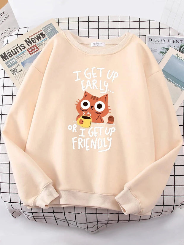 I Get Up Are Lazy Cute Cat Women Hoodies Harajuku Crewneck Hoodie Fashion Oversize Hoody Casual Comfortable Female Tracksuit Brodster Market