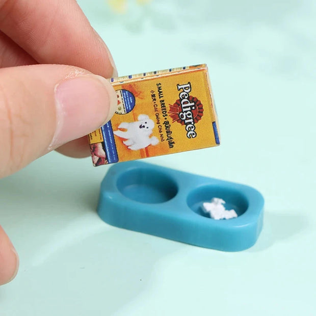 1/12 Dollhouse Miniature Pet Dog Cat Food with Bowl Kitchen Garden Decor Doll House Accessories Brodster Market