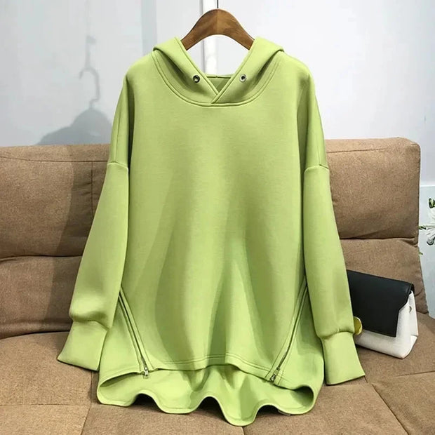 2023 Autumn New Style Women's Hooded Sweatshirt Loose Fit Plus Size Long Sleeve Zipper Up Thin Top Jacket Trendy Brodster Market