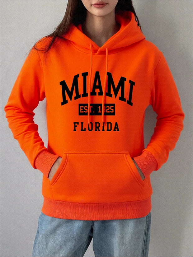 Miami Est 1825 Florida Printing Hoodie Women Winter Fleece Warm Pullovers Casual Loose Sweatshirts Basics Pocket Womans Clothes Brodster Market
