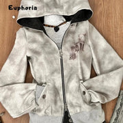 Euphoria Y2k Women Aesthetic Harajuku Faux Fur Collar Hoodies Clothes Graphic Hip Hop Punk Gothic Zip Up Hoodies Streetwear Brodster Market