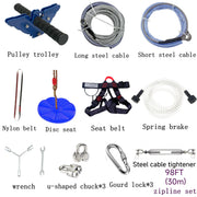 30m Zipline Kit for Kids with Stainless Steel Spring Brake and Seat Trolley with Handle for Backyard Brodster Market