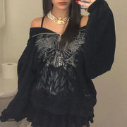 Y2K Rhinestone Cobweb Zip Up Oversized Sweatshirt 2022 Autumn Goth Hoodie Men Women Grunge Hooded Jacket Streetwear Y2K Clothing Brodster Market