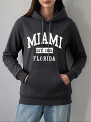 Miami Est 1825 Florida Printing Hoodie Women Winter Fleece Warm Pullovers Casual Loose Sweatshirts Basics Pocket Womans Clothes Brodster Market