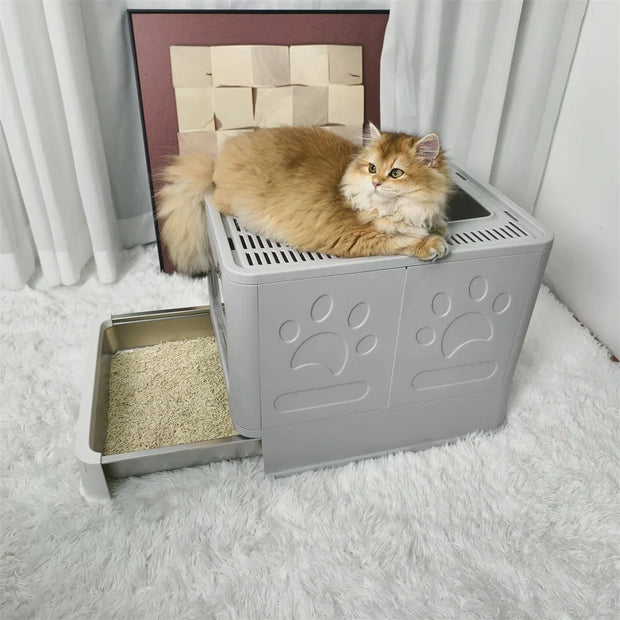 Enclosed Stainless Steel Cat Litter Box with Lid Scoop Large Litter Box Covered Top Entry Litter Pan High Sided Easy Cleaning Brodster Market
