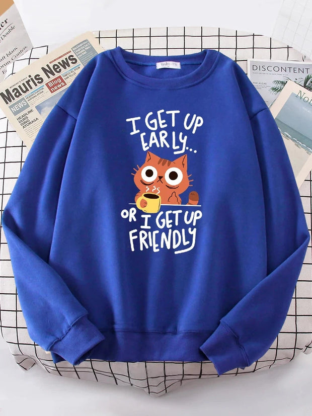 I Get Up Are Lazy Cute Cat Women Hoodies Harajuku Crewneck Hoodie Fashion Oversize Hoody Casual Comfortable Female Tracksuit Brodster Market