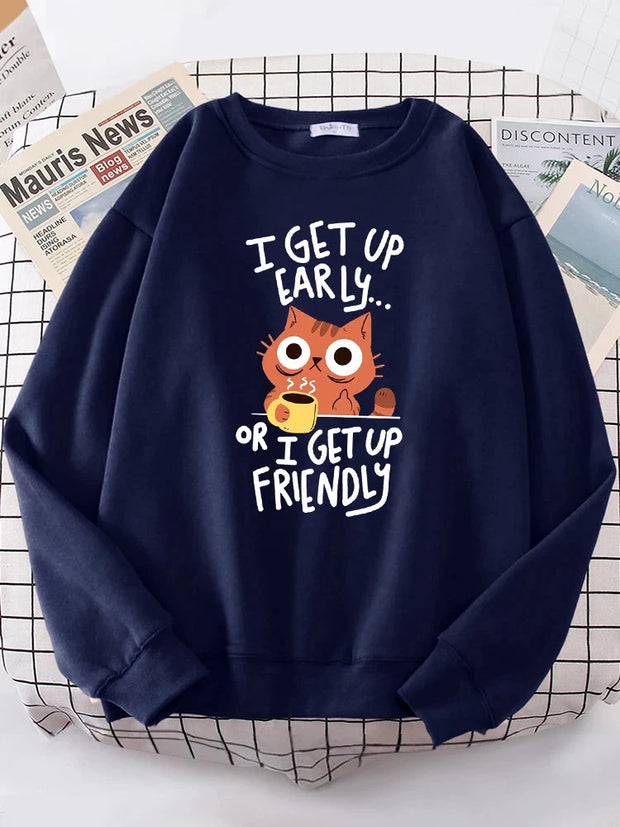 I Get Up Are Lazy Cute Cat Women Hoodies Harajuku Crewneck Hoodie Fashion Oversize Hoody Casual Comfortable Female Tracksuit Brodster Market