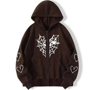 Y2K Rhinestone Cobweb Zip Up Oversized Sweatshirt 2022 Autumn Goth Hoodie Men Women Grunge Hooded Jacket Streetwear Y2K Clothing Brodster Market