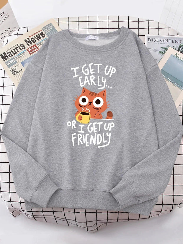 I Get Up Are Lazy Cute Cat Women Hoodies Harajuku Crewneck Hoodie Fashion Oversize Hoody Casual Comfortable Female Tracksuit Brodster Market