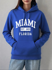 Miami Est 1825 Florida Printing Hoodie Women Winter Fleece Warm Pullovers Casual Loose Sweatshirts Basics Pocket Womans Clothes Brodster Market