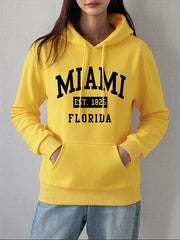 Miami Est 1825 Florida Printing Hoodie Women Winter Fleece Warm Pullovers Casual Loose Sweatshirts Basics Pocket Womans Clothes Brodster Market