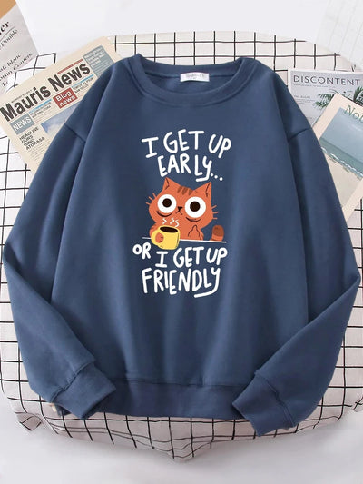 I Get Up Are Lazy Cute Cat Women Hoodies Harajuku Crewneck Hoodie Fashion Oversize Hoody Casual Comfortable Female Tracksuit Brodster Market