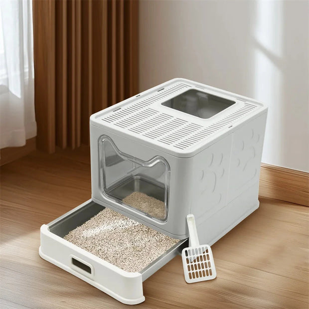Enclosed Stainless Steel Cat Litter Box with Lid Scoop Large Litter Box Covered Top Entry Litter Pan High Sided Easy Cleaning Brodster Market