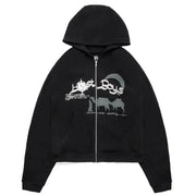 Y2K Rhinestone Cobweb Zip Up Oversized Sweatshirt 2022 Autumn Goth Hoodie Men Women Grunge Hooded Jacket Streetwear Y2K Clothing Brodster Market