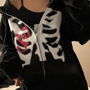 Y2K Rhinestone Cobweb Zip Up Oversized Sweatshirt 2022 Autumn Goth Hoodie Men Women Grunge Hooded Jacket Streetwear Y2K Clothing Brodster Market