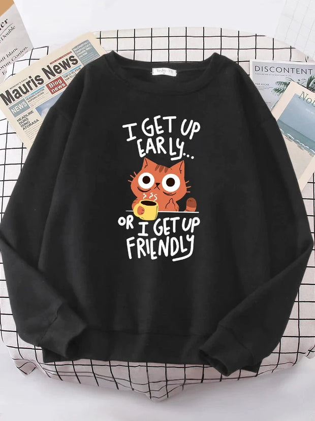 I Get Up Are Lazy Cute Cat Women Hoodies Harajuku Crewneck Hoodie Fashion Oversize Hoody Casual Comfortable Female Tracksuit Brodster Market