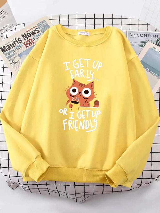 I Get Up Are Lazy Cute Cat Women Hoodies Harajuku Crewneck Hoodie Fashion Oversize Hoody Casual Comfortable Female Tracksuit Brodster Market