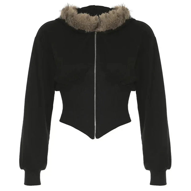 Dark Solid Zipper Pockets Jackets Casual Turn-Down Collar Long Sleeve Coats Women 2024 Autumn Winter Fashion Streetwear Brodster Market