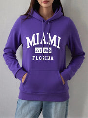 Miami Est 1825 Florida Printing Hoodie Women Winter Fleece Warm Pullovers Casual Loose Sweatshirts Basics Pocket Womans Clothes Brodster Market