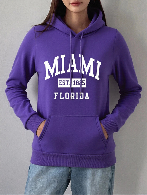 Miami Est 1825 Florida Printing Hoodie Women Winter Fleece Warm Pullovers Casual Loose Sweatshirts Basics Pocket Womans Clothes Brodster Market