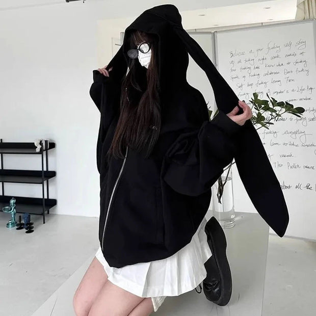 2025 Autumn Kawaii Bunny Big Extra Ears Hoodie Long Sleeve Hooded Sweatshirt Y2K Style Fashion Rabbit Oversized Zip-up Hoodies Brodster Market