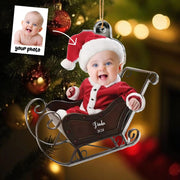 Christmas Car Ornament with Baby Photo, Personalized Name & Custom Text, Festive Holiday Hanging Decoration Keepsake