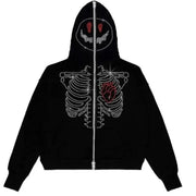 Y2K Rhinestone Cobweb Zip Up Oversized Sweatshirt 2022 Autumn Goth Hoodie Men Women Grunge Hooded Jacket Streetwear Y2K Clothing Brodster Market