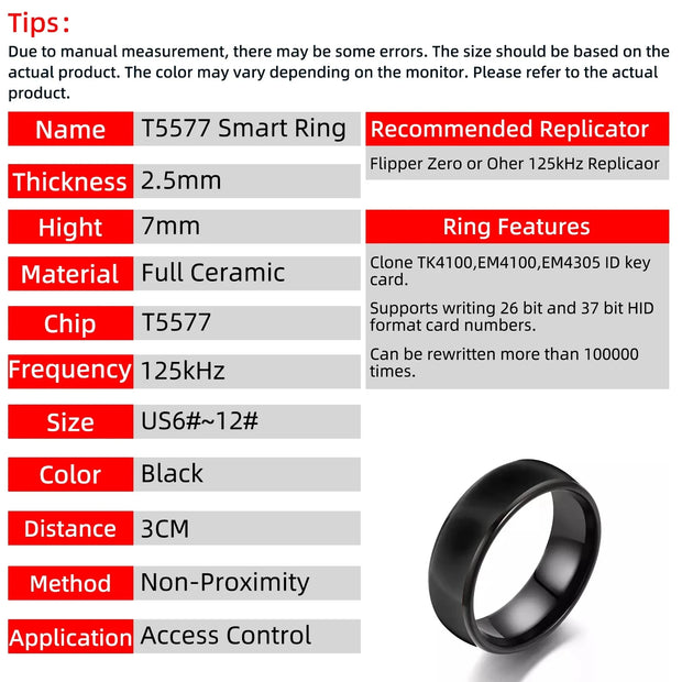 T5577 Chip RFID Black or White Ceramics Smart Finger Rewrite Ring 125KHZ Wear for Men or Women Brodster Market