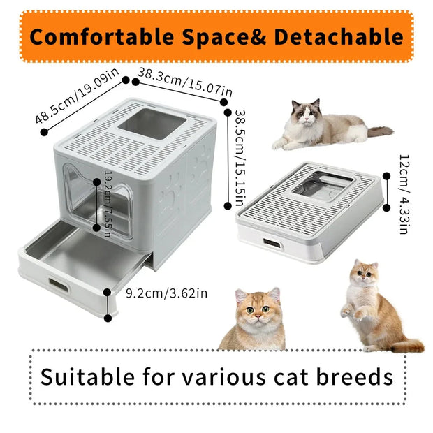 Enclosed Stainless Steel Cat Litter Box with Lid Scoop Large Litter Box Covered Top Entry Litter Pan High Sided Easy Cleaning Brodster Market