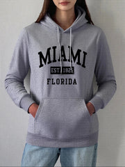 Miami Est 1825 Florida Printing Hoodie Women Winter Fleece Warm Pullovers Casual Loose Sweatshirts Basics Pocket Womans Clothes Brodster Market