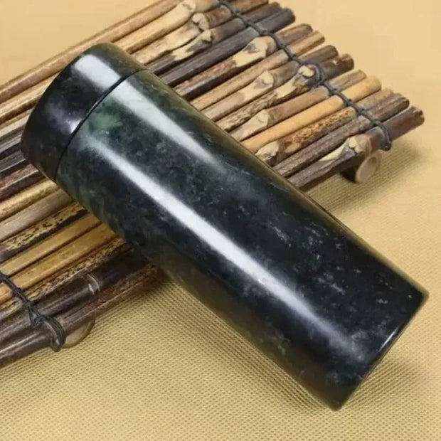 Natural Jade Medicine King Stone Water Cup Dark Green Magnetic Serpentine Insulation Cup Jade Tea Cup Brodster Market