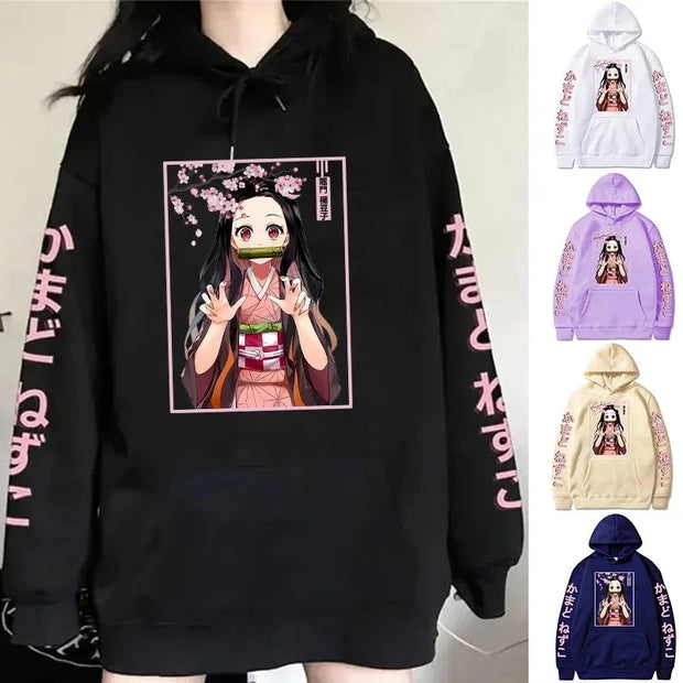 Autumn And Winter Popular Anime Kamado Nezuko Printed Hooded Hoodies For Women Coat Fashion Plus Size Clothing Brodster Market