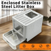 Enclosed Stainless Steel Cat Litter Box with Lid Scoop Large Litter Box Covered Top Entry Litter Pan High Sided Easy Cleaning Brodster Market