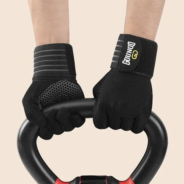 2PC Full-finger Fitness Gloves Sports Breathable Wristbands Wear-resistant Barbell Equipment Weightlifting Iron Sports Gloves Brodster Market