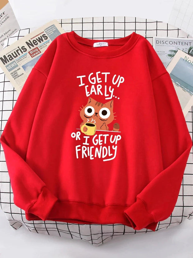 I Get Up Are Lazy Cute Cat Women Hoodies Harajuku Crewneck Hoodie Fashion Oversize Hoody Casual Comfortable Female Tracksuit Brodster Market