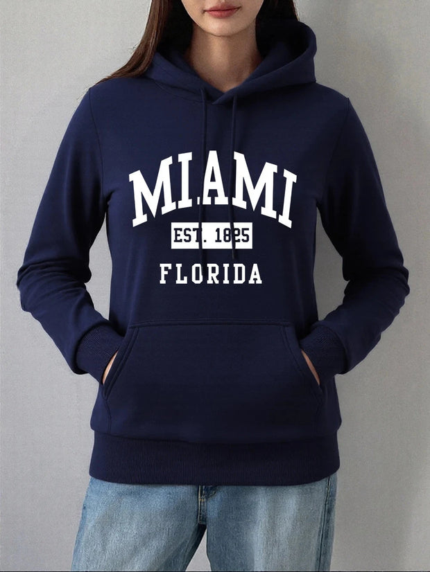 Miami Est 1825 Florida Printing Hoodie Women Winter Fleece Warm Pullovers Casual Loose Sweatshirts Basics Pocket Womans Clothes Brodster Market