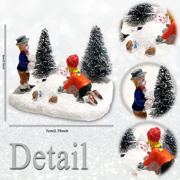 Christmas Village Set Accessories, Kids Playing Figurine, Collectible Building Scene Decoration, Home Fireplace, Holiday Decor