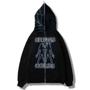 Y2K Rhinestone Cobweb Zip Up Oversized Sweatshirt 2022 Autumn Goth Hoodie Men Women Grunge Hooded Jacket Streetwear Y2K Clothing Brodster Market