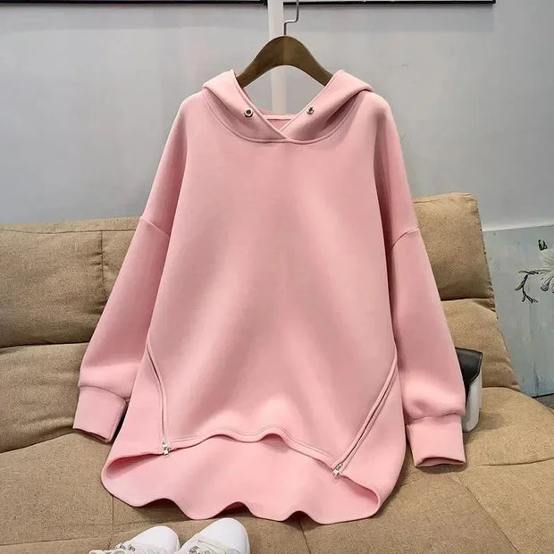 2023 Autumn New Style Women's Hooded Sweatshirt Loose Fit Plus Size Long Sleeve Zipper Up Thin Top Jacket Trendy Brodster Market